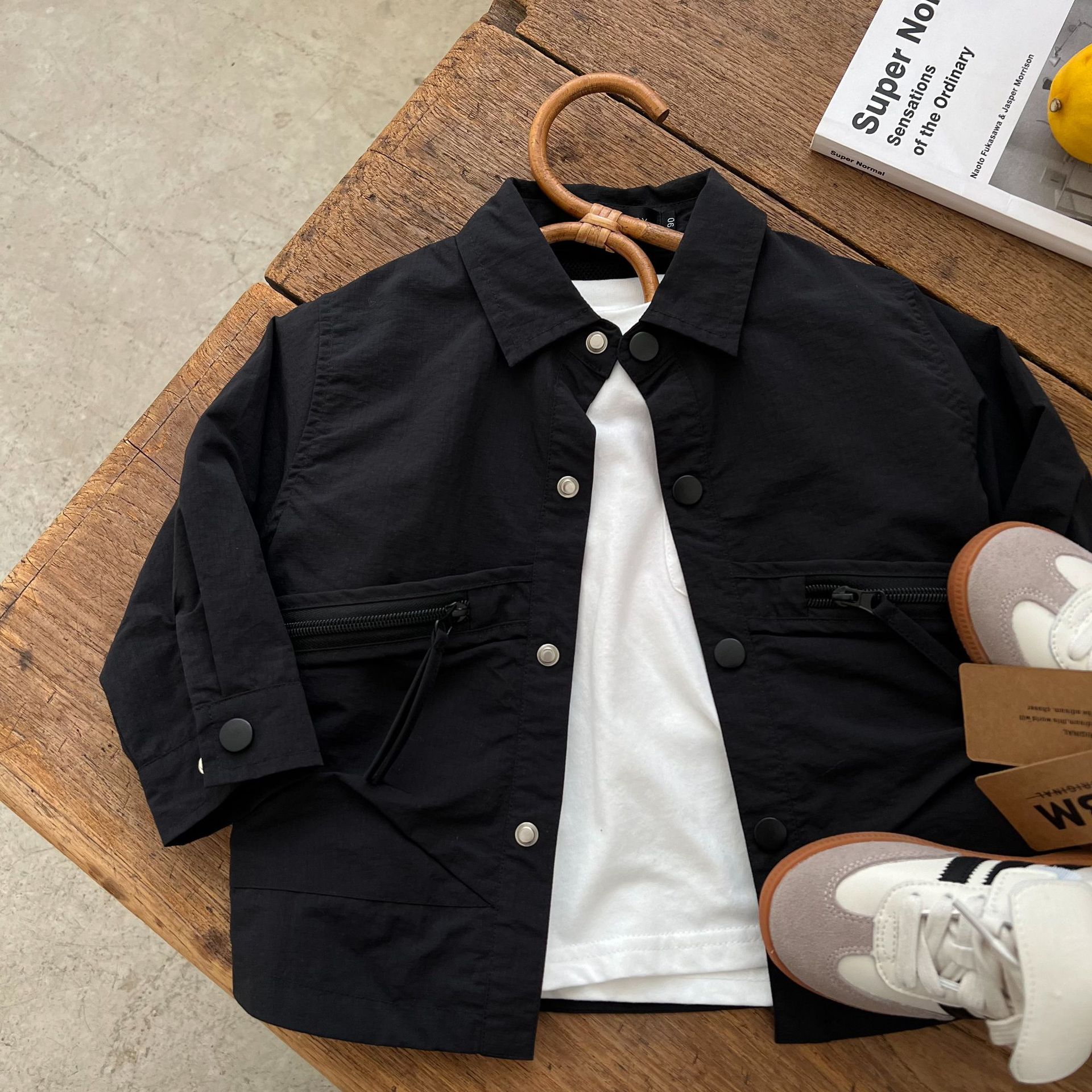 Children's shirt 2024 squinting autumn new boys and girls solid color work shirt baby personality shirt coat