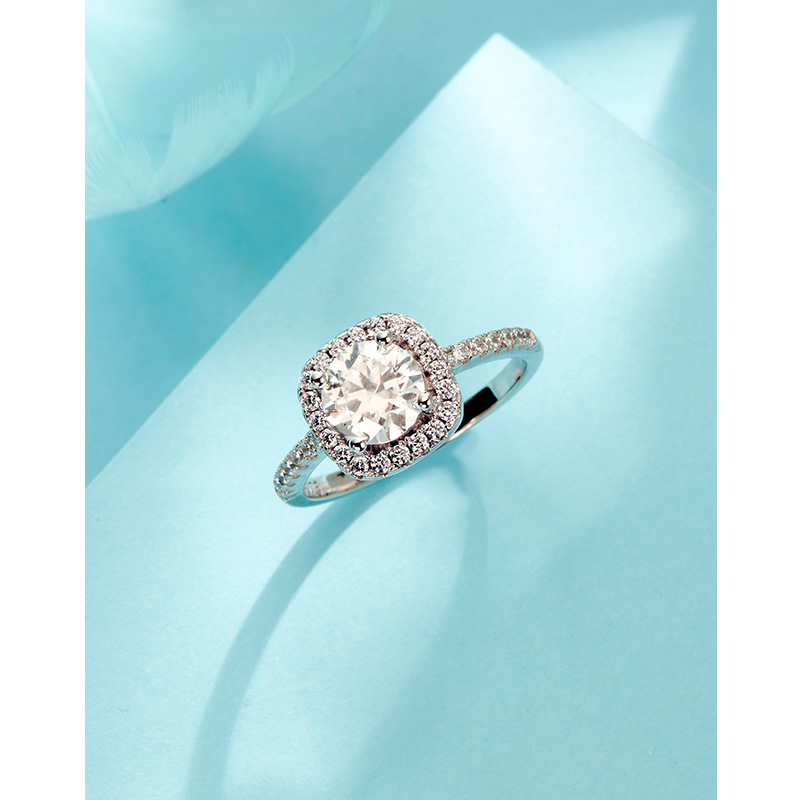 1 캐럿 스퀘어 백 Moissanite 링 여성 925 스털링 실버 라이트 럭셔리 틈새 하이 엔드 커플 제안 웨딩 다이아몬드 반지