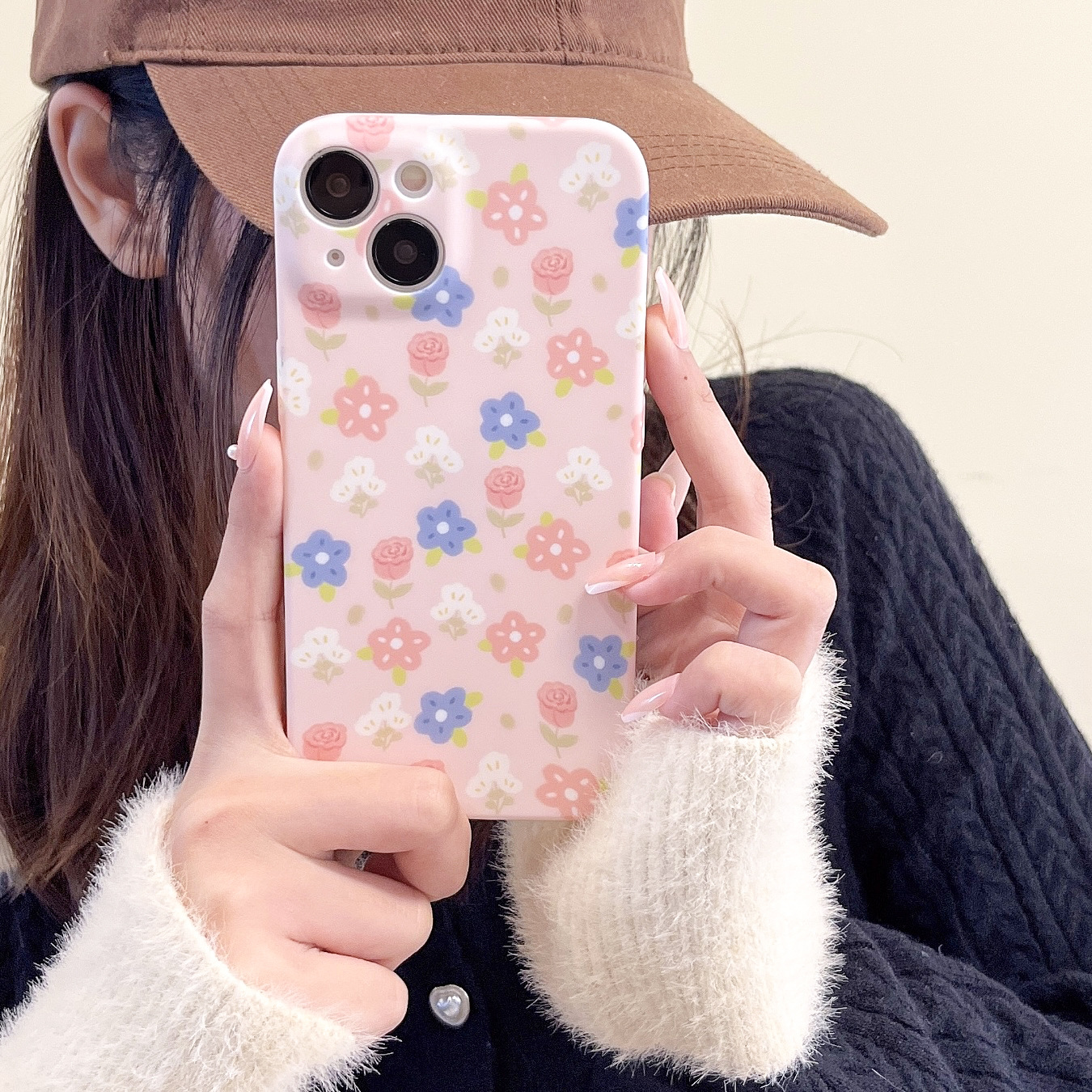 韓風粉色小碎花適用iPhone14蘋果13pro max手機殼11/12磨砂軟殼15