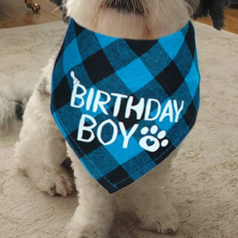Cross-border Pet Birthday Triangle Towel Dog Slip Towel Cotton Plaid Dog Scarf Birthday Party Gift