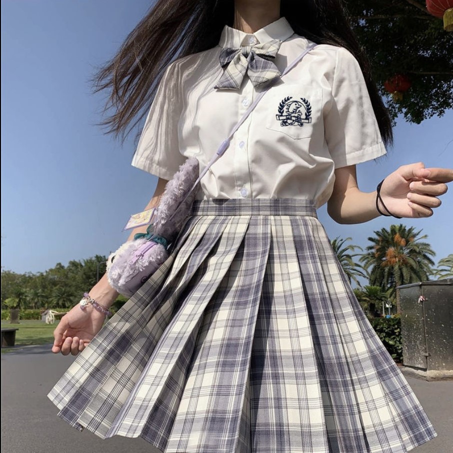 Summer jk Uniform Dress Women's Suit Full Set College Style Primary School Pupils Gentle One-knife Short-sleeved Girl JK Plaid Dress