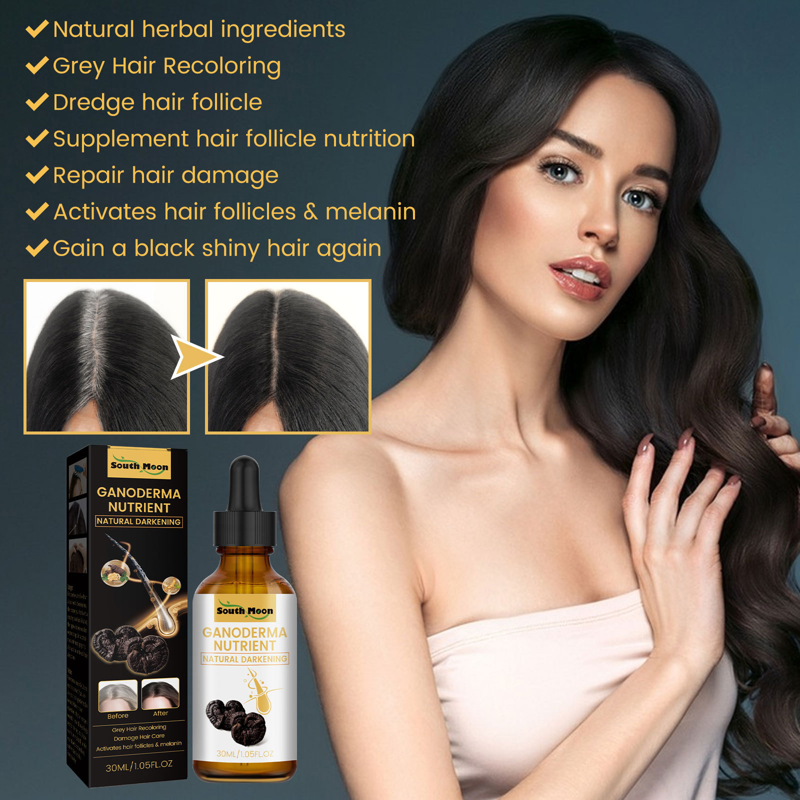 South Moon Black Ganoderma lucidum White to Black Hair Liquid Hair Care Hair Moisturizing Hair Repair Massage Essence