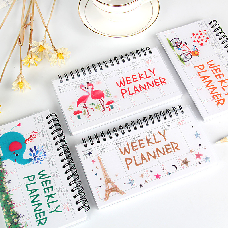 Cartoon can tear week plan schedule notebook student portable coil flip notepad 4 options