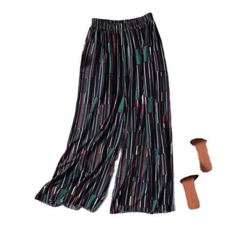 Summer Middle-aged Casual Pants Women's High Waist Large Size Loose Nine-point Beauty Wide Leg Pants Women's Thin Stall Wholesale
