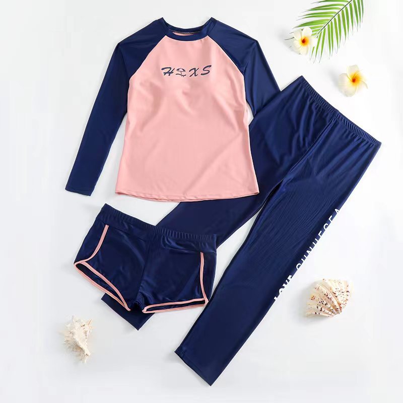 Surfing suit 2023 new swimsuit women's split three-piece set conservative student long-sleeved trousers sports hot spring swimsuit