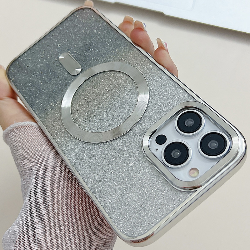 適用iphone15pro max電鍍磁吸15pro手機殼14閃粉13漸變12小眾11軟