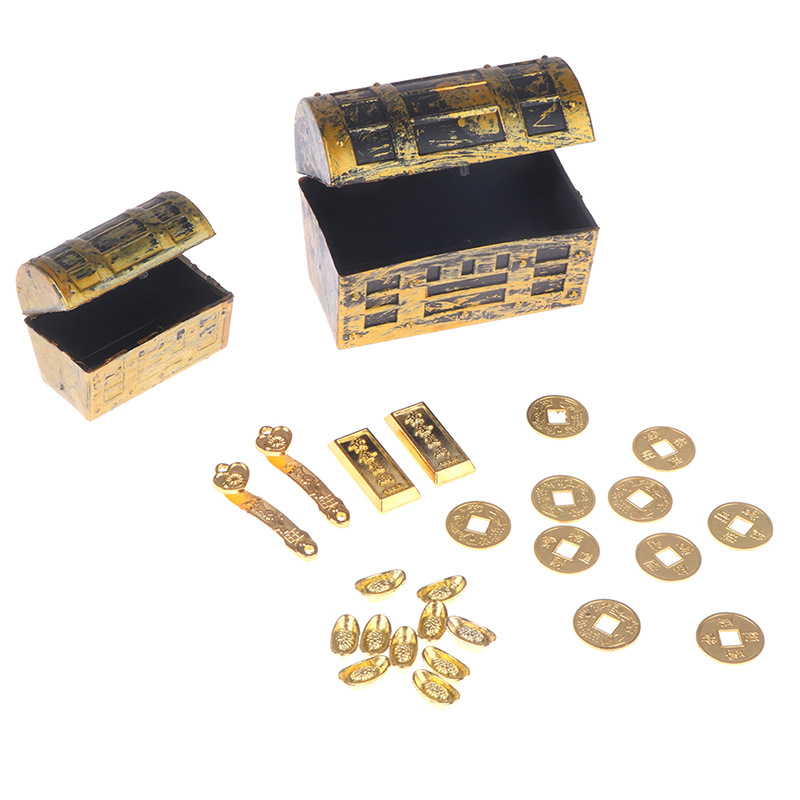 Doll House dollhouse miniature model scene ornaments treasure chest gold ingot copper money jade ruyi gold bar OB11