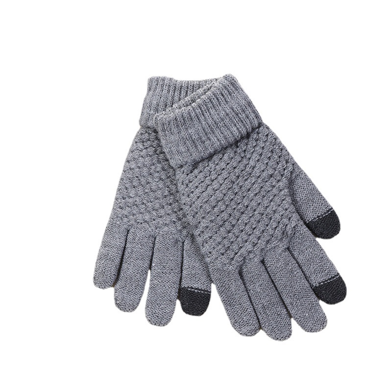 Touch screen gloves knitted jacquard pineapple gloves thickened warm finger men and women foldable non-slip gloves wholesale_voghion.com