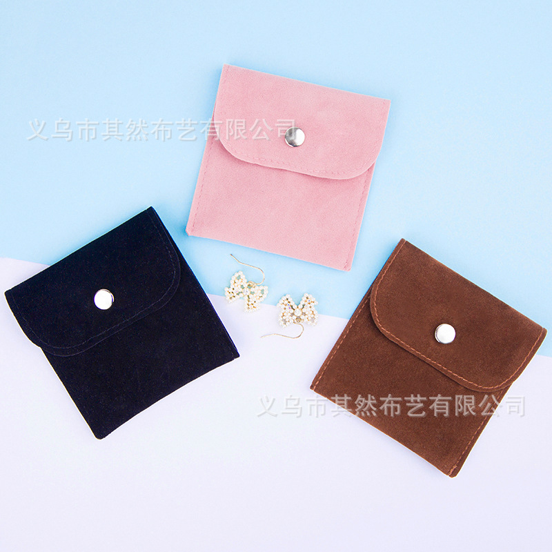 Factory wholesale suede velvet flap snap button jewelry bag double-sided velvet microfiber jewelry necklace jewelry storage bag