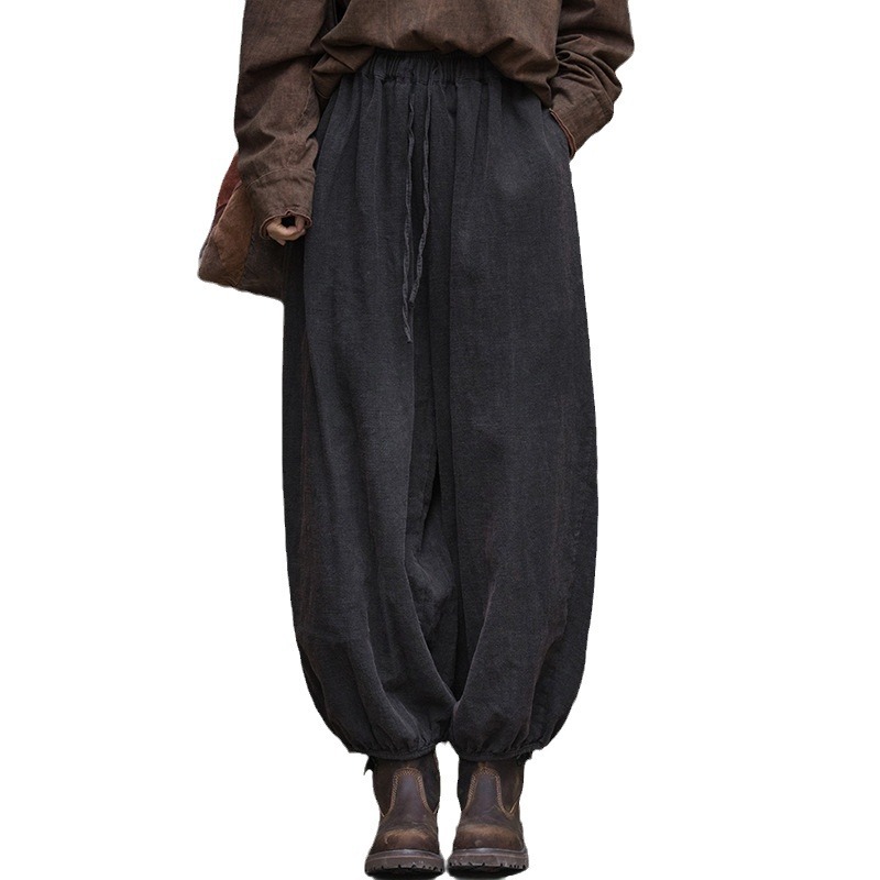Ramie fried color distressed 24 spring and summer new cotton and linen women's clothing artistic loose radish pants women's cropped pants bloomers