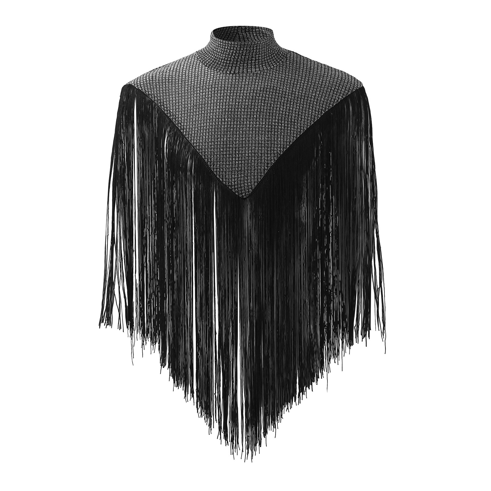 2024 New Stitching Sleeveless Cloak Sexy Foreign Trade Fashion European and American Men's Street Clothing High Collar Tassel Vest