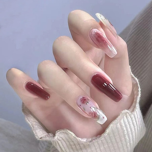 Ice Transparent Red Brown Oolong Rose Summer New Long Nail Art Wear Armor Wholesale Hot nails