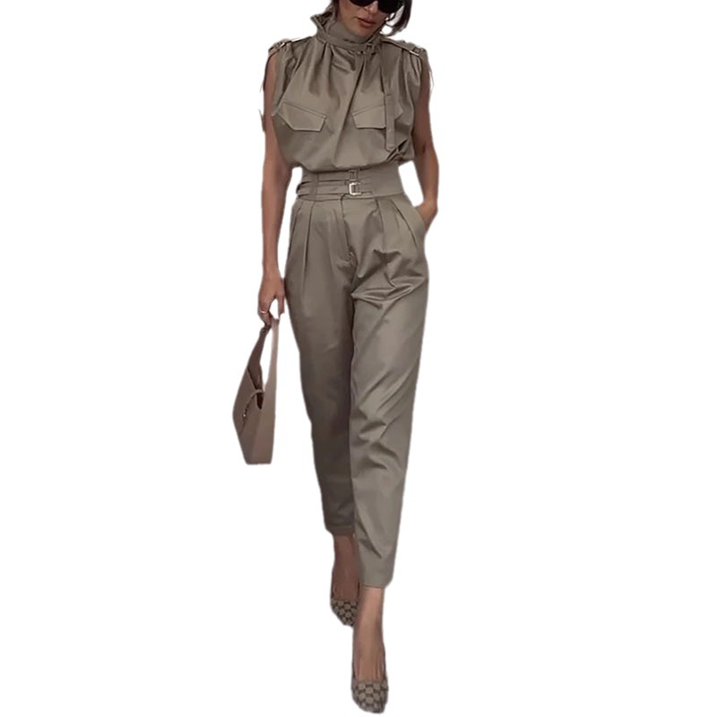 2023 Summer Europe and America Amazon cross-border foreign trade new personality shoulder line slimming waist belt decorative pants set