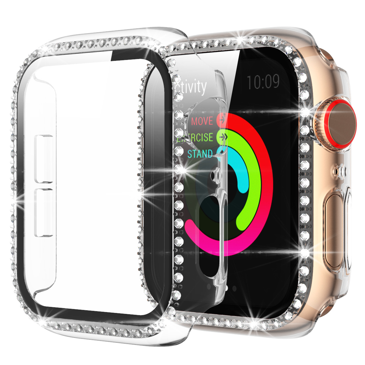 For Apple Watch 9 Case Apple Watch Diamond Protective Cover One-piece Case iWatch Tempered Glass Film