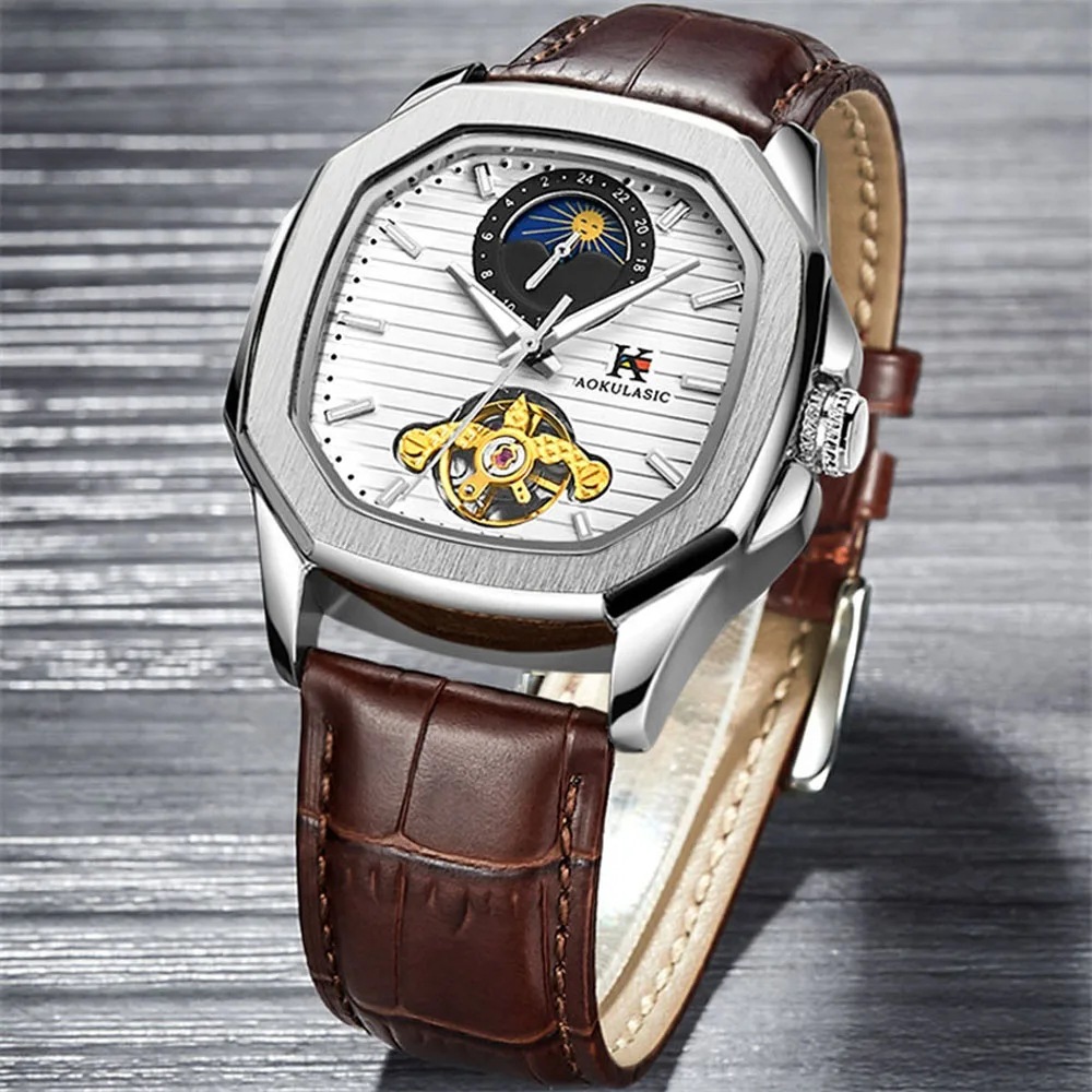 New AOKULASIC European and American men's fashion casual square automatic mechanical watch wholesale