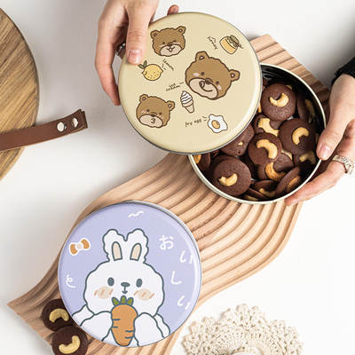 Christmas Large Round Tinplate Box Cookies Snowflake Crisp White Rabbit Metal Box Small Iron Box Storage Tin