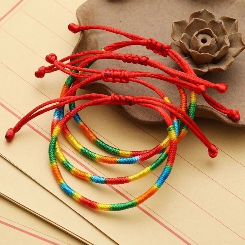 Simple new women's hand-woven hand rope geometric diamond knot Dragon Boat Festival red rope colorful rope bracelet wholesale