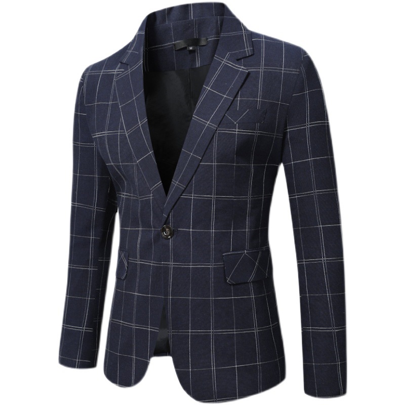 Cross-border 20242 new autumn and winter men's casual one button suit Korean slim plaid suit men's jacket