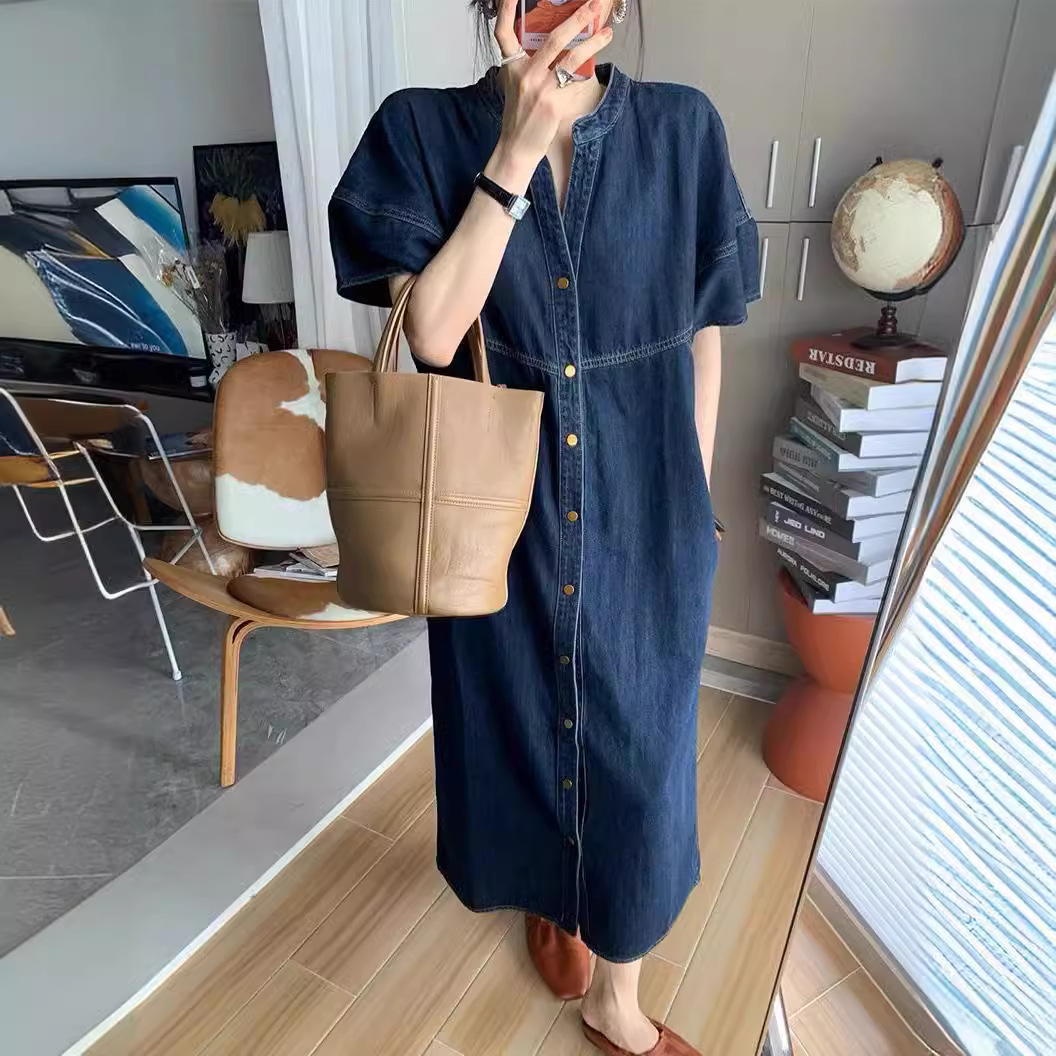 French Retro Casual Denim dress Women's Summer 2025 New Pear-shaped Body Slimming Elegant Western Style Skirt