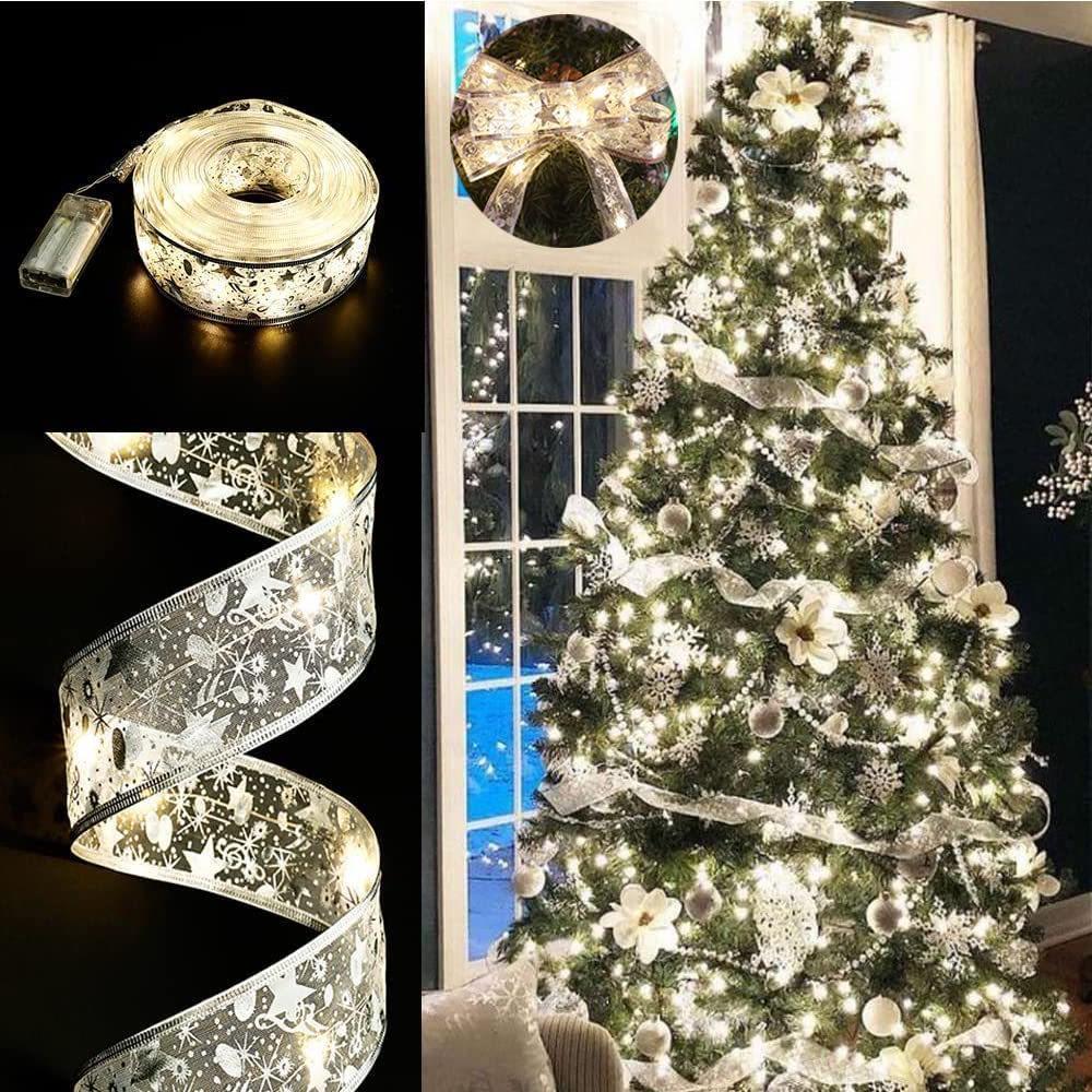 Christmas Ribbon LED Light String Christmas Decorations Christmas Tree Decoration Pendant Gift Bronzing Double Layer Ribbon