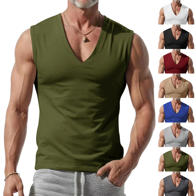 24 Cross-border e-commerce foreign trade summer new solid color men's loose vest V-neck men's vest simple style leisure