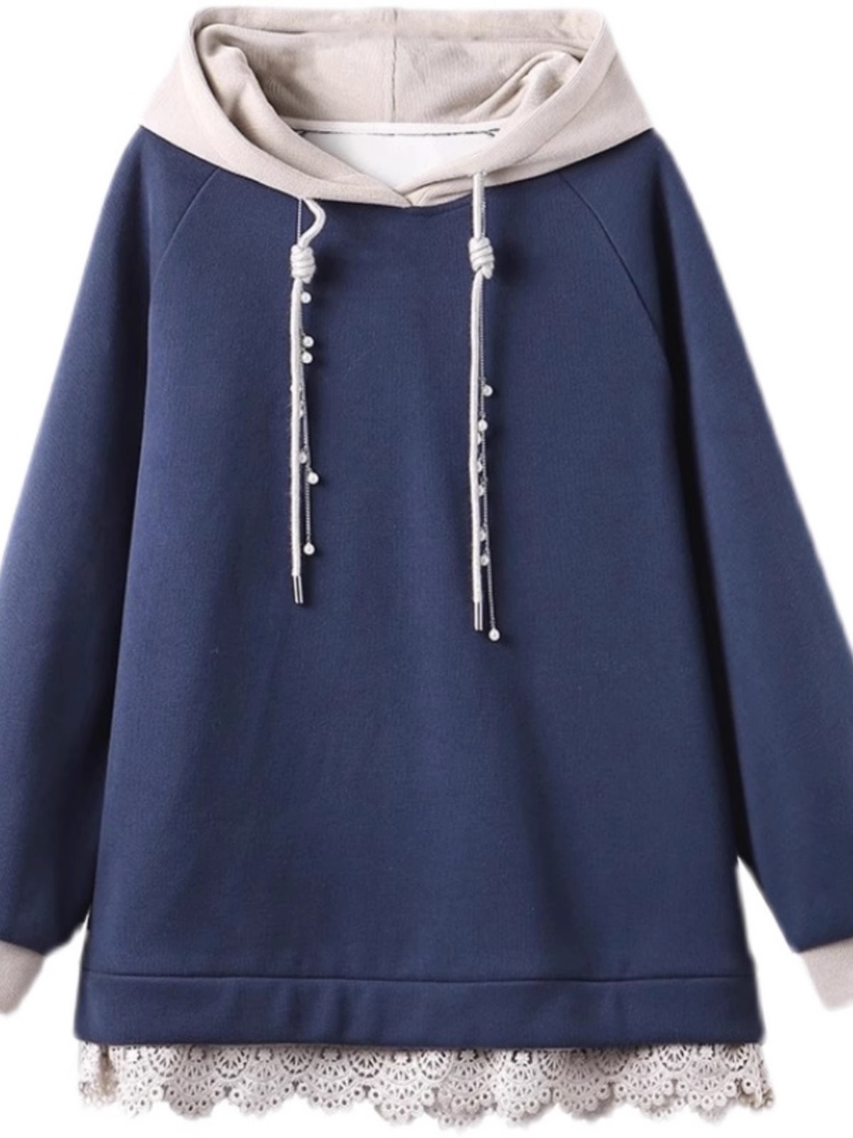 Cross-border 2023 autumn and winter New Korean style fleece-lined thick color matching hooded sweater for women plus size loose fat mm200 kg