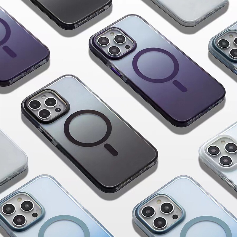 IPhone15promaxグラデーション半透携帯ケースアップル16マイクロフロスト磁気吸引ハードケース2色エアバッグを適用|undefined