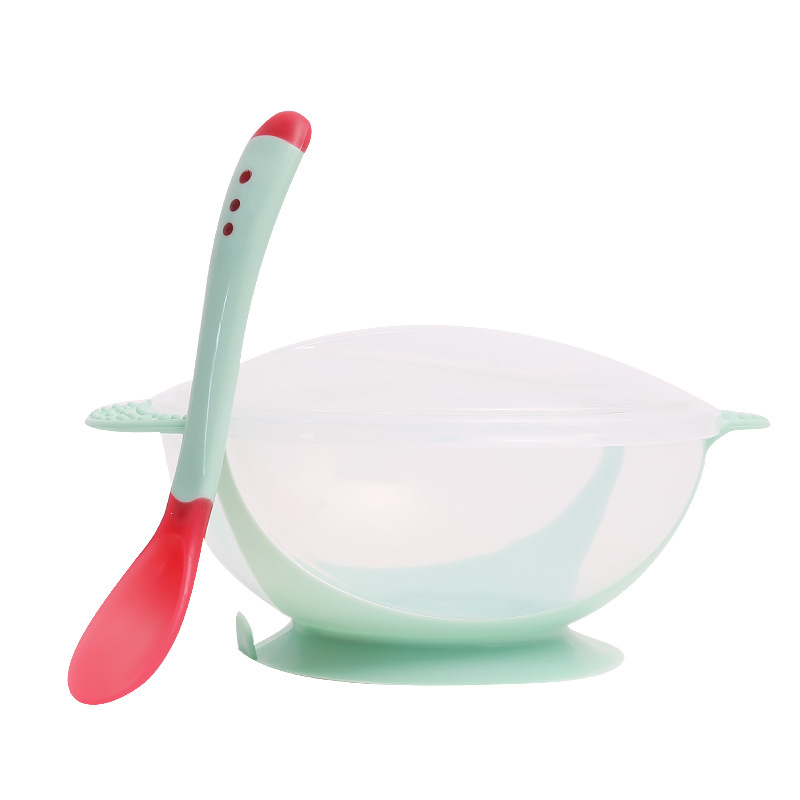 Baby sucker bowl with temperature-sensitive spoon suit baby children training Bowl plastic bowl baby Bowl set