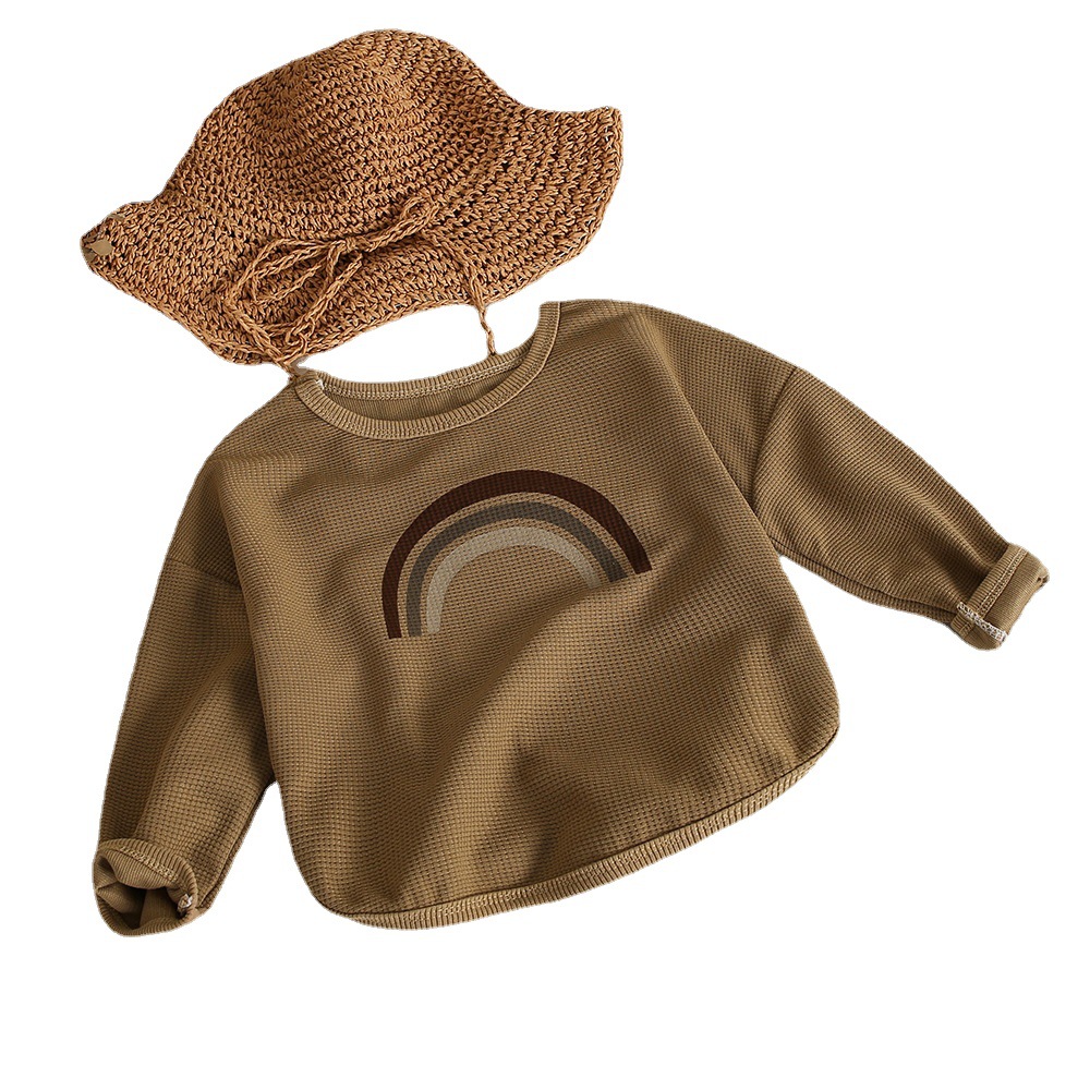 Children's Sweater 2022 Autumn New Boys and Girls Waffles Long Sleeve Top Baby Korean Crewneck Pullover