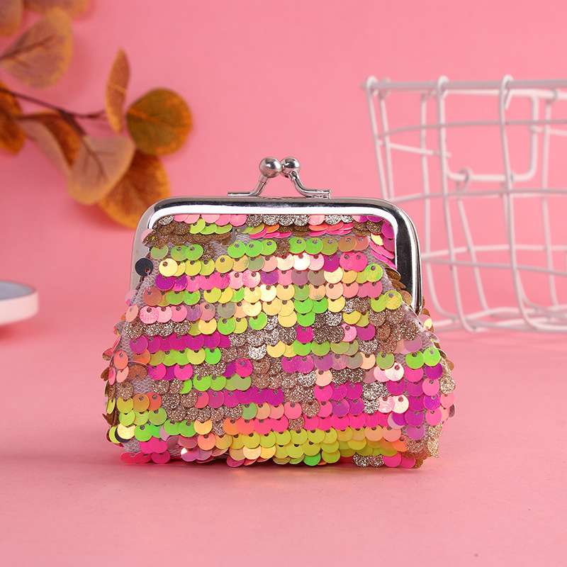 New double-sided colorful sequins coin purse coin bag iron buckle clip bag 3 inch clip bag multi-color optional
