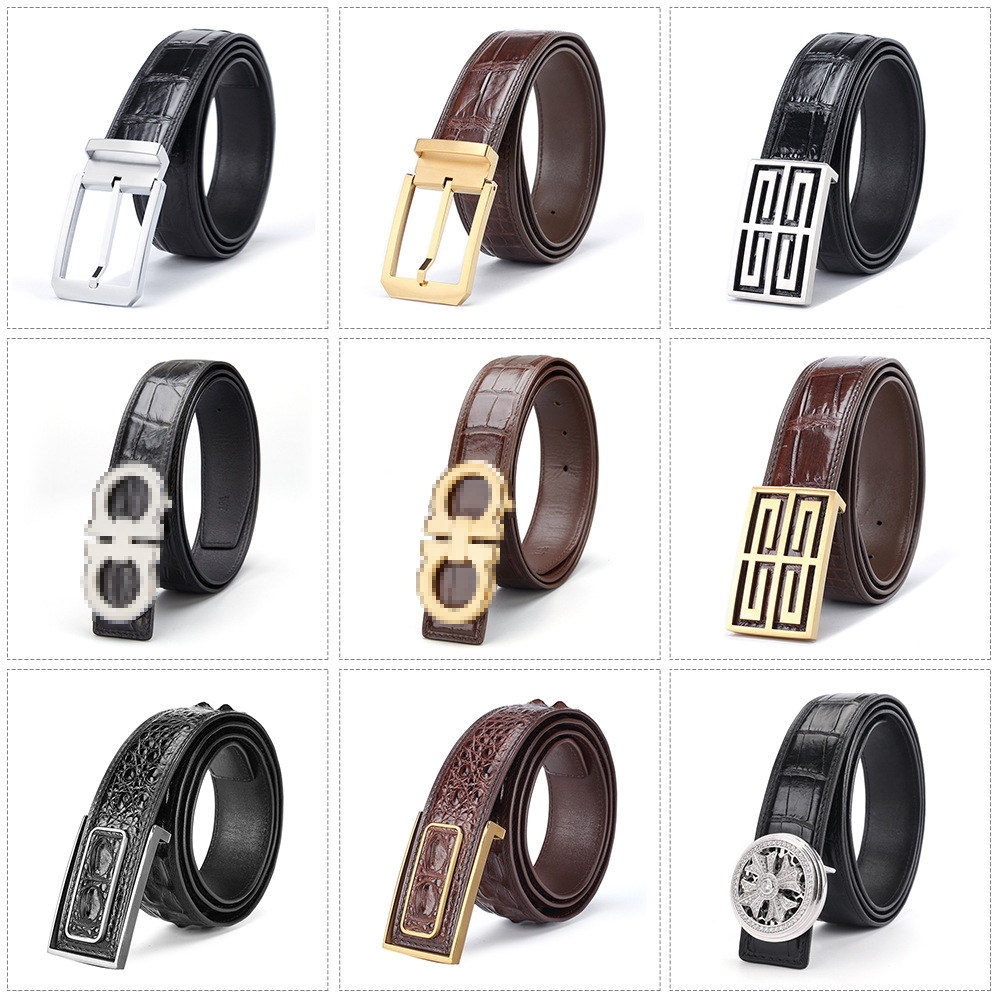 Thailand crocodile leather belt smooth buckle plate buckle belly casual all-match men's leather belt men's pants belt men's belt
