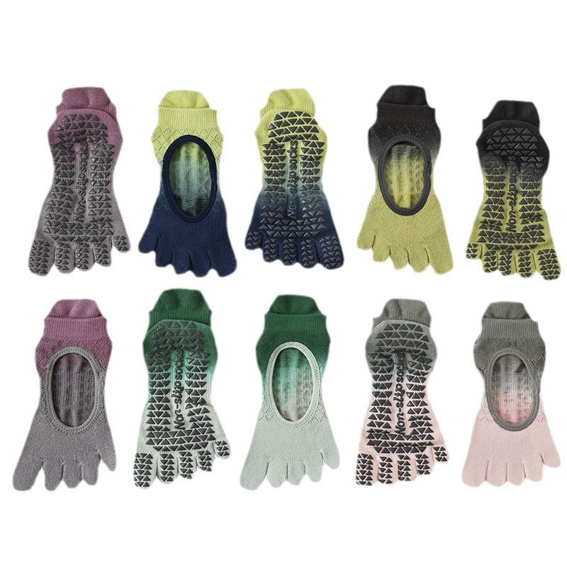 New mesh summer gradient dispensing yoga socks non-slip professional women's five-finger socks backless split toe Pilates socks