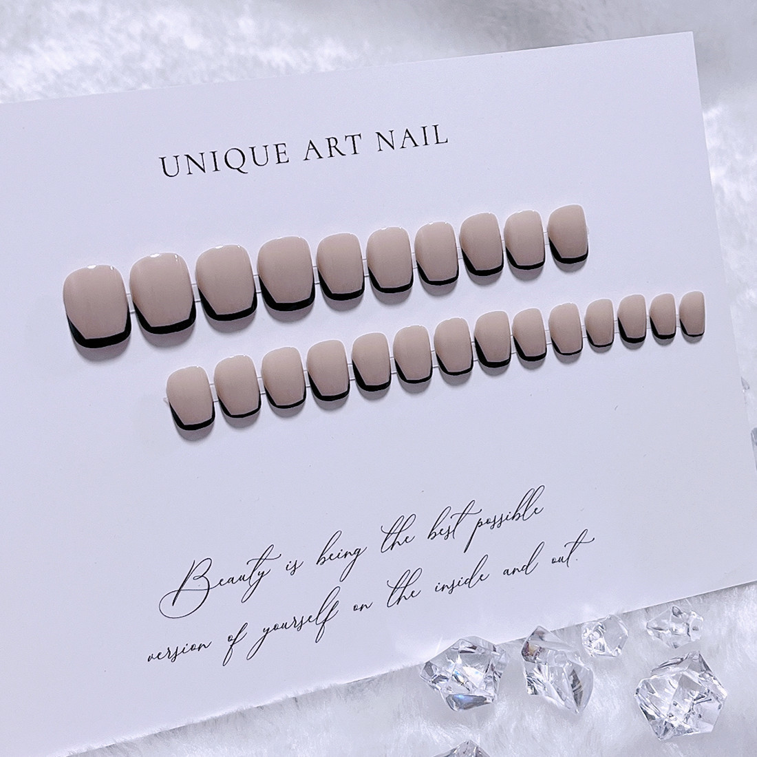 MZY149 gray tea black edge short nail beauty piece French black edge gray brown European and American simple fake nail patch 24 pieces