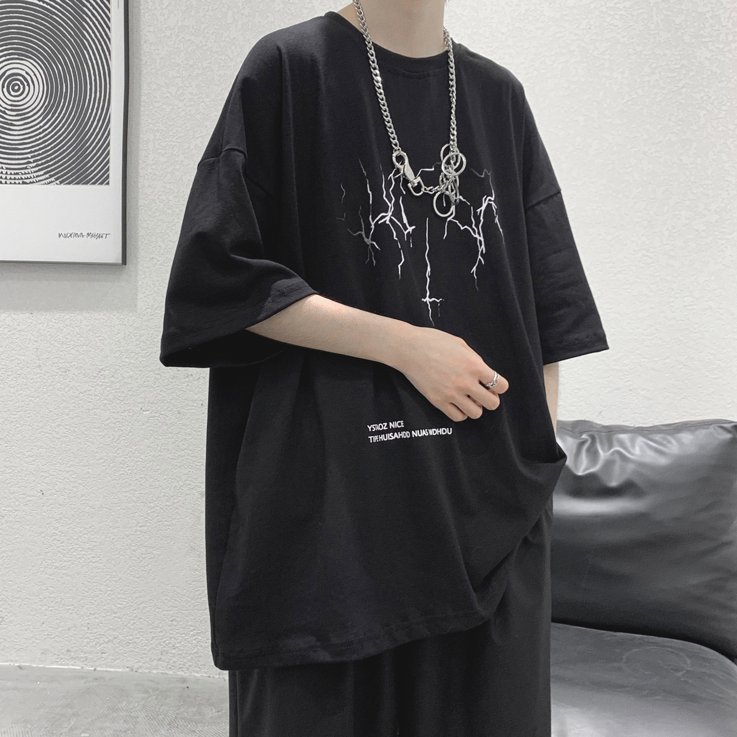 2021 Short-sleeved T-shirt Men's Summer New ins Trendy Brand Fashionable Loose Student Hong Kong Style T-shirt Men's Half-sleeved Clothes