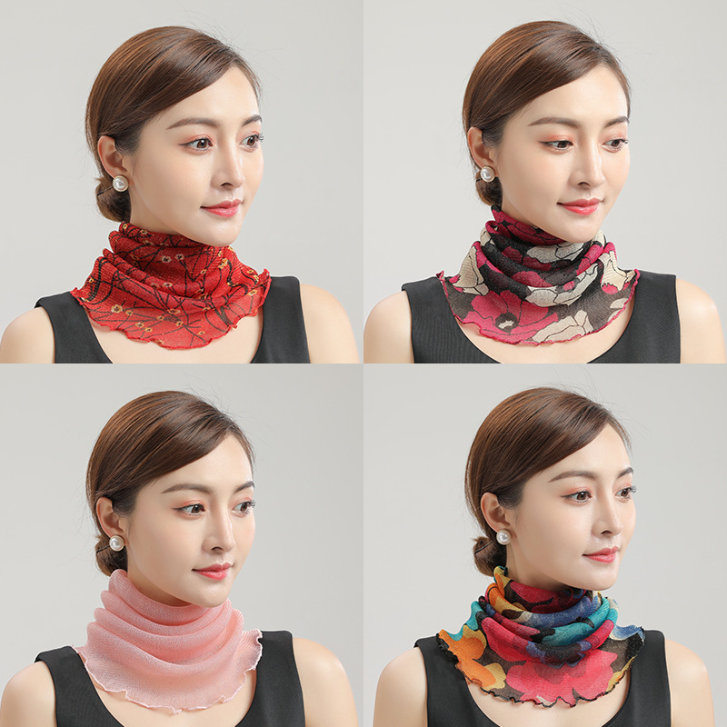 Scarf Women's Pullover Thin Sun Protection Veil New Style Small Silk Scarf Neck Protection Neck Spring and Summer Mask Women's Scarf