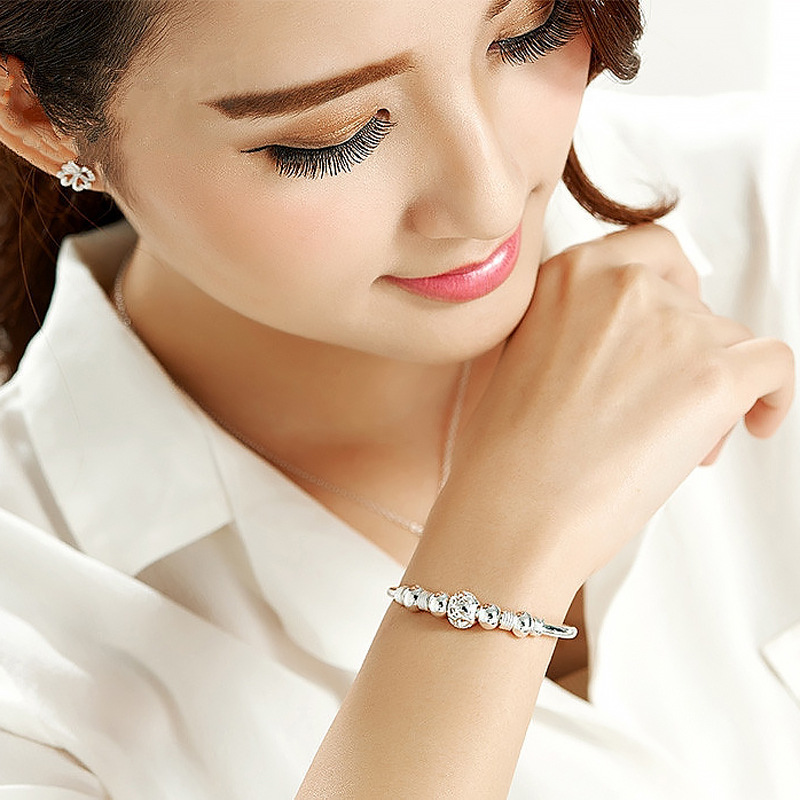 New Nine Transfer Bead Bracelet Women's Simple Silver Plated Three Life III Bracelet Women's Linglong Ball Jewelry Factory Wholesale