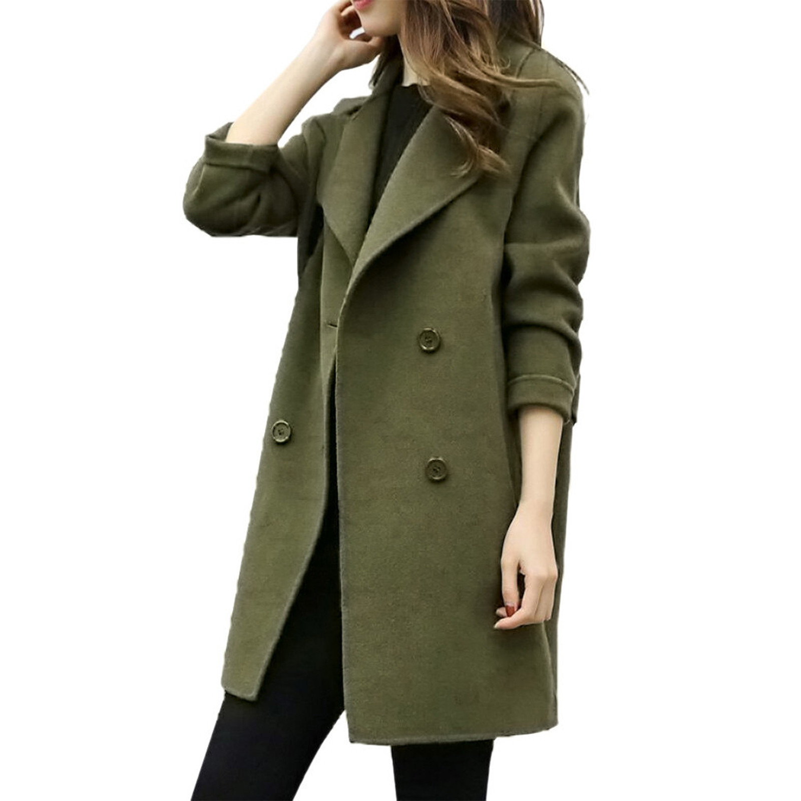 Woolen coat mid-length double-breasted long sleeve solid color woolen coat for women_voghion.com
