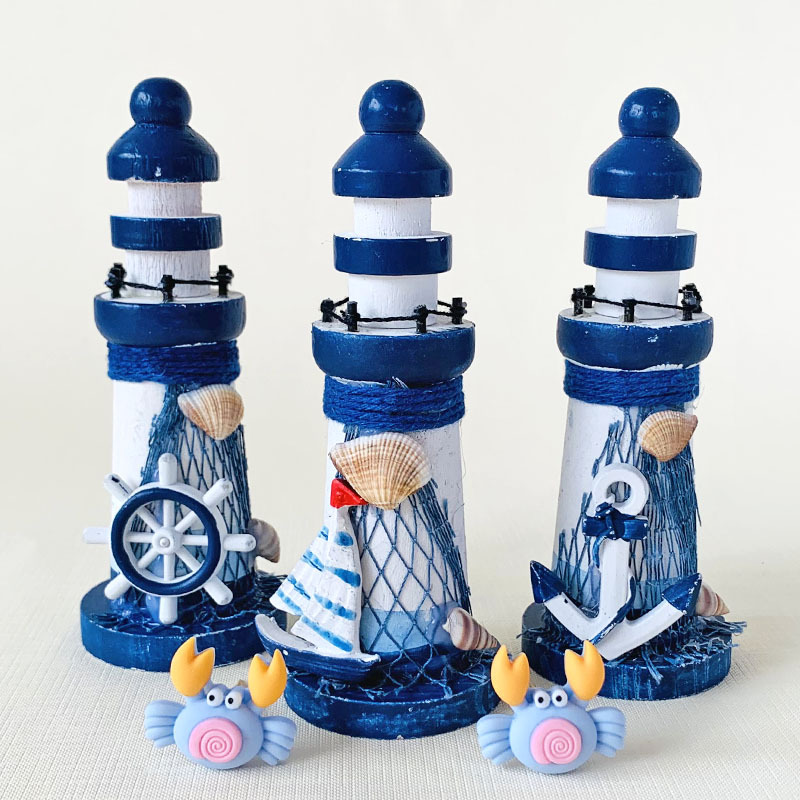 Ocean Series Theme Cake Decoration Sailing Lighthouse Ornaments Seagull Crab Coral Felt Seagrass Baking Plug-in