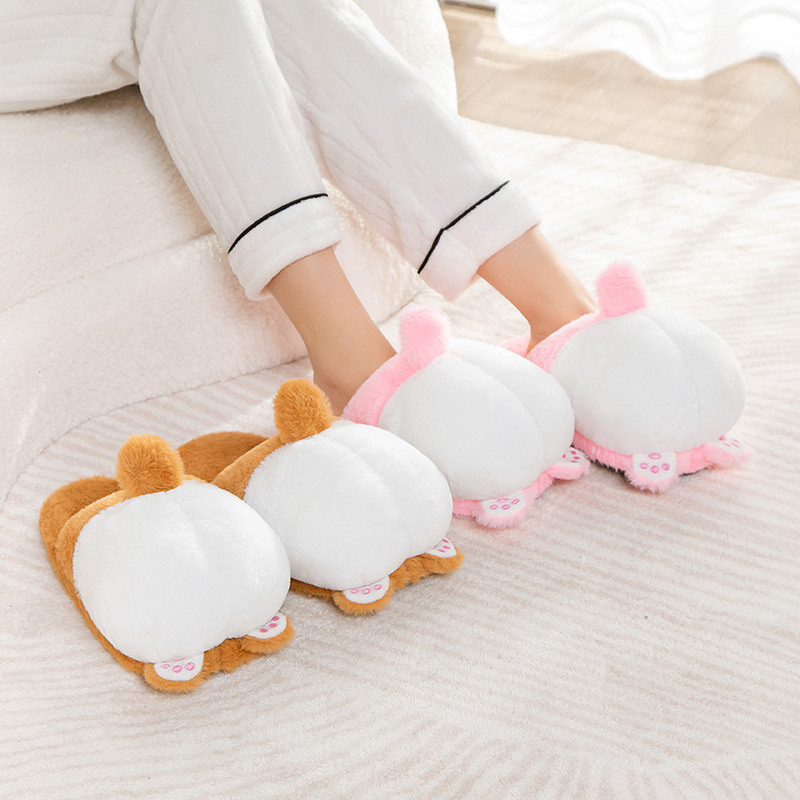Cross-border Cute Corgi Butt Plush Slippers Thickened Warm Corgi Dog Butt Home Floor Non-slip Cotton Shoes