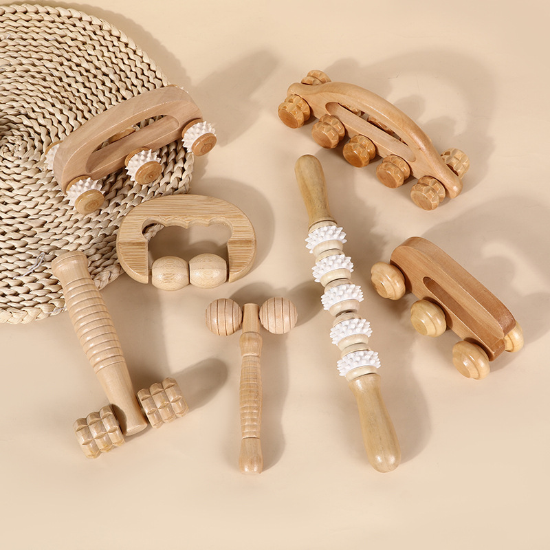 Manual Massager Hemu Cervical Vertebra Face and Leg Massager Roller Massager Bamboo Wooden Massage Hammer Tool