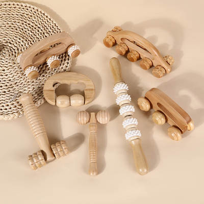 Manual Massager Hemu Cervical Vertebra Face and Leg Massager Roller Massager Bamboo Wooden Massage Hammer Tool