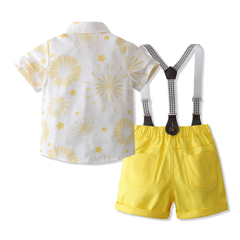 Boy's Gentleman's Strap Dress Summer Clothing Korean Children's Clothing 2023 Summer Short-sleeved Fireworks Shirt Children's Foreign Trade Clothing