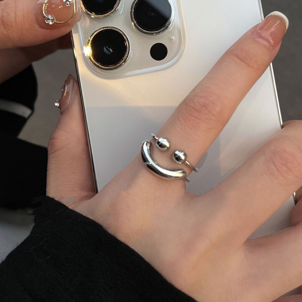 微笑金屬戒指女ins小眾設計感高級百搭食指戒時尚個性冷淡風指環