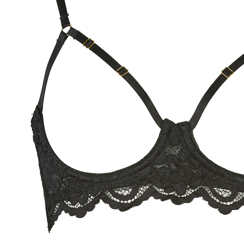 FQ2680 Black Lace Exposure Hollow-out Bra Low Waist Open Crotch Free Take-off Underwear Sexy Underwear Set Women's Sling