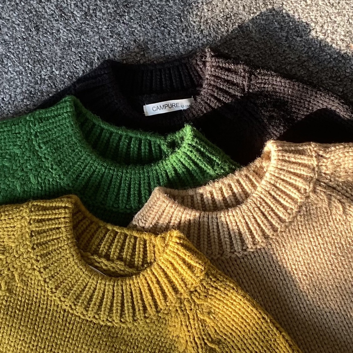 Autumn and Winter Korean Children's Wear Long-sleeved Thickened Green Thick Knitted Base Korean Pullover Mori Crewneck Sweater for Girls
