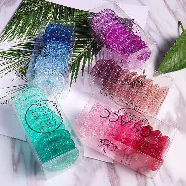 Korean Style Hair Accessories Gradient Stretch Hair Rope Women's Simple Hair Rope Boxed Candy Color Transparent Telephone Line Hair Ring Jewelry