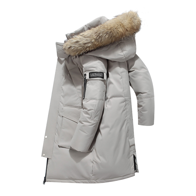 Northeast Coat Down Jacket Men's Thickened Midi White Duck Down Hooded Wool Collar Outdoor Winter Casual Men's Coat