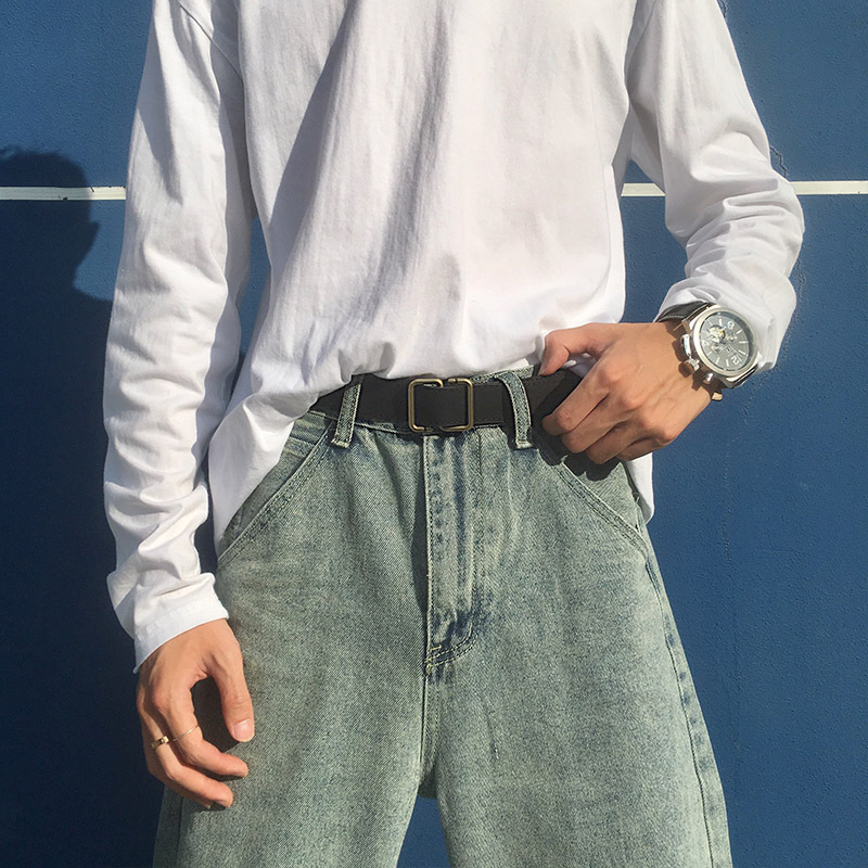 Trendy Belt Men's ins style simple Joker personality pants belt Korean Student Non-porous design factory wholesale_voghion.com