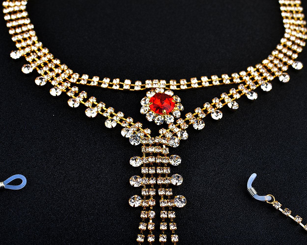 Amazon European and American New Sexy Red Rhinestone Bra Breast Chain Body Chain Set Women's Fashion Nightclub Accessories