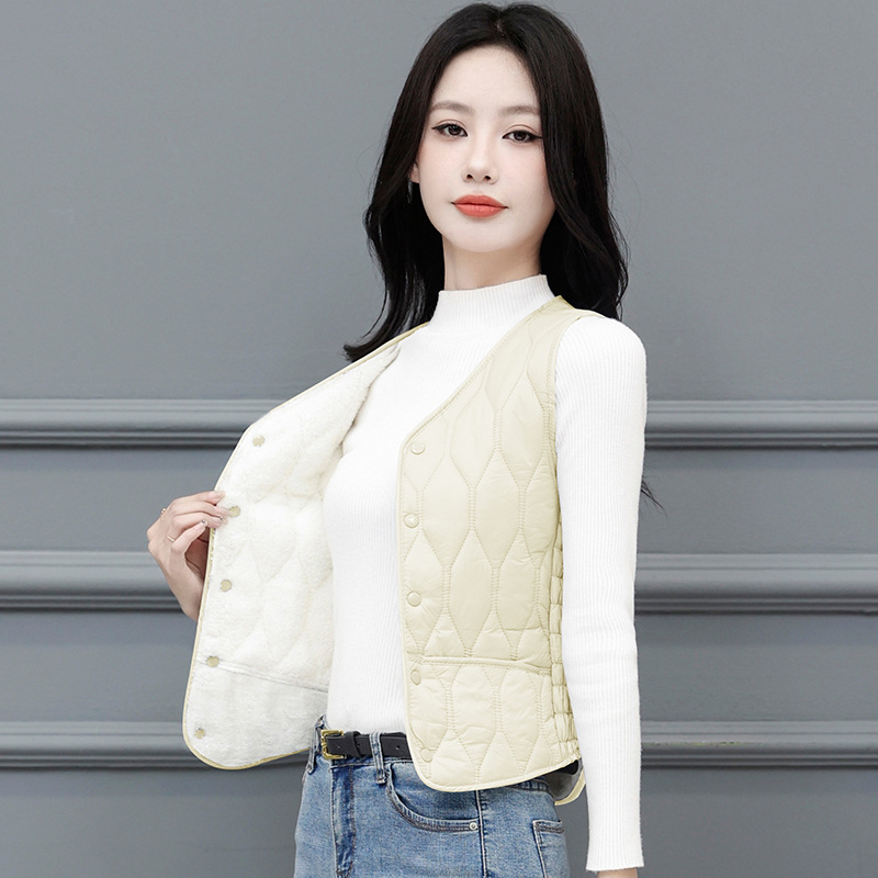 Autumn and Winter Down Cotton Vest Women's Fleece-lined Thickened 2023 New Slim-fit Short Warm Inner Vest